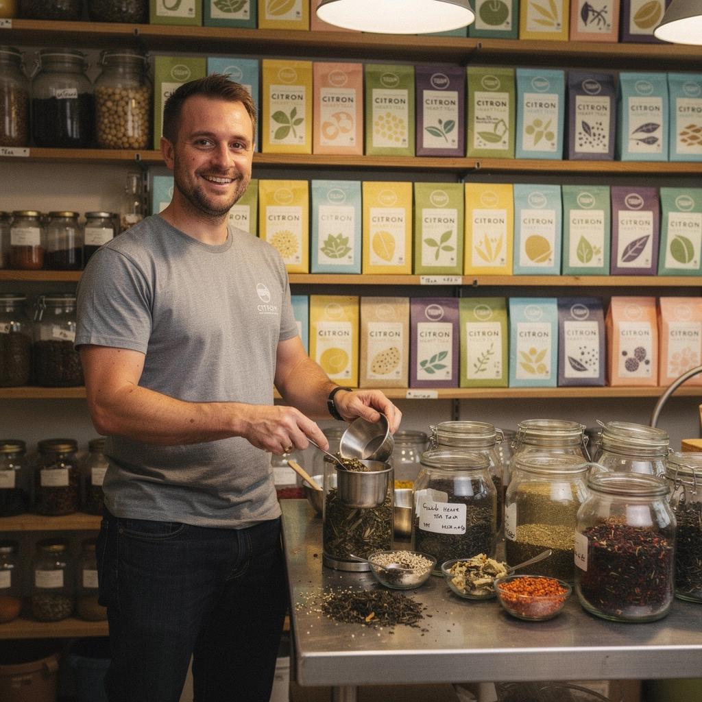 Širdžiai palanki arbata šalia šviežių vaisių ir džiovintų prieskonių.